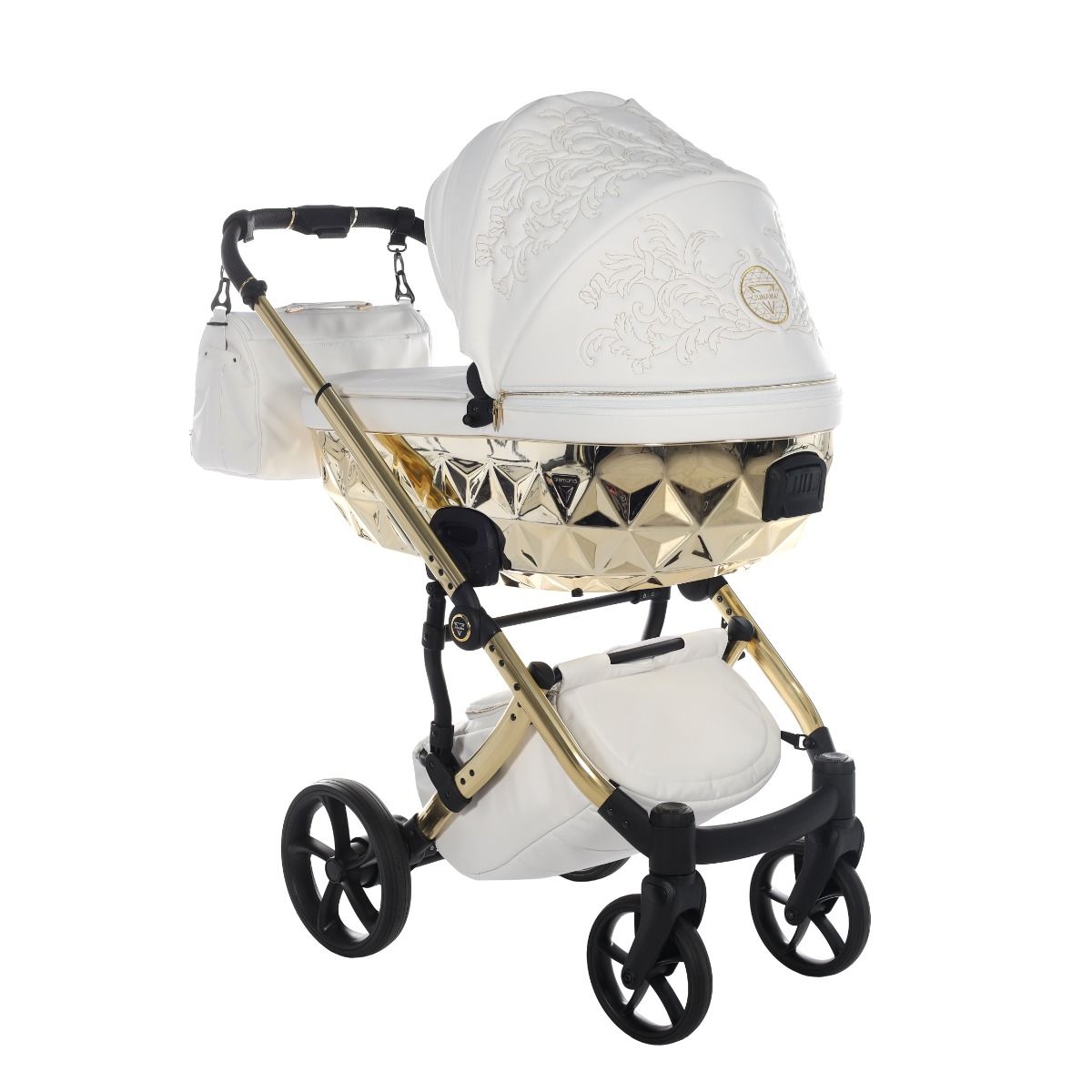 Junama Tailor 3 in 1 Ecopelle White/Gold Navicella Glossy Gold Telaio Gold