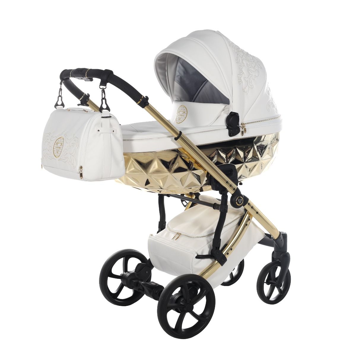 Junama Tailor 2 in 1 Ecopelle White/Gold Navicella Glossy Gold Telaio Gold