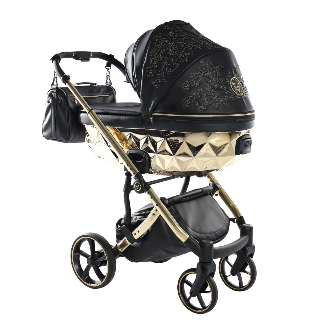 Junama Tailor 3 in 1 Ecopelle Black/Gold Navicella Glossy Gold Telaio Gold
