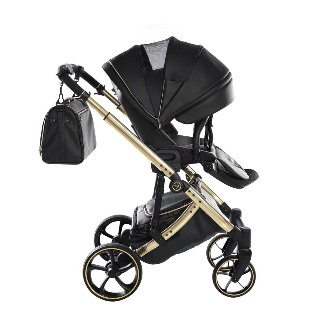 Junama Tailor 3 in 1 Ecopelle Black/Gold Navicella Glossy Gold Telaio Gold