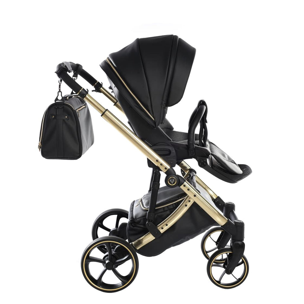 Junama Tailor 3 in 1 Ecopelle Black/Gold Navicella Glossy Gold Telaio Gold