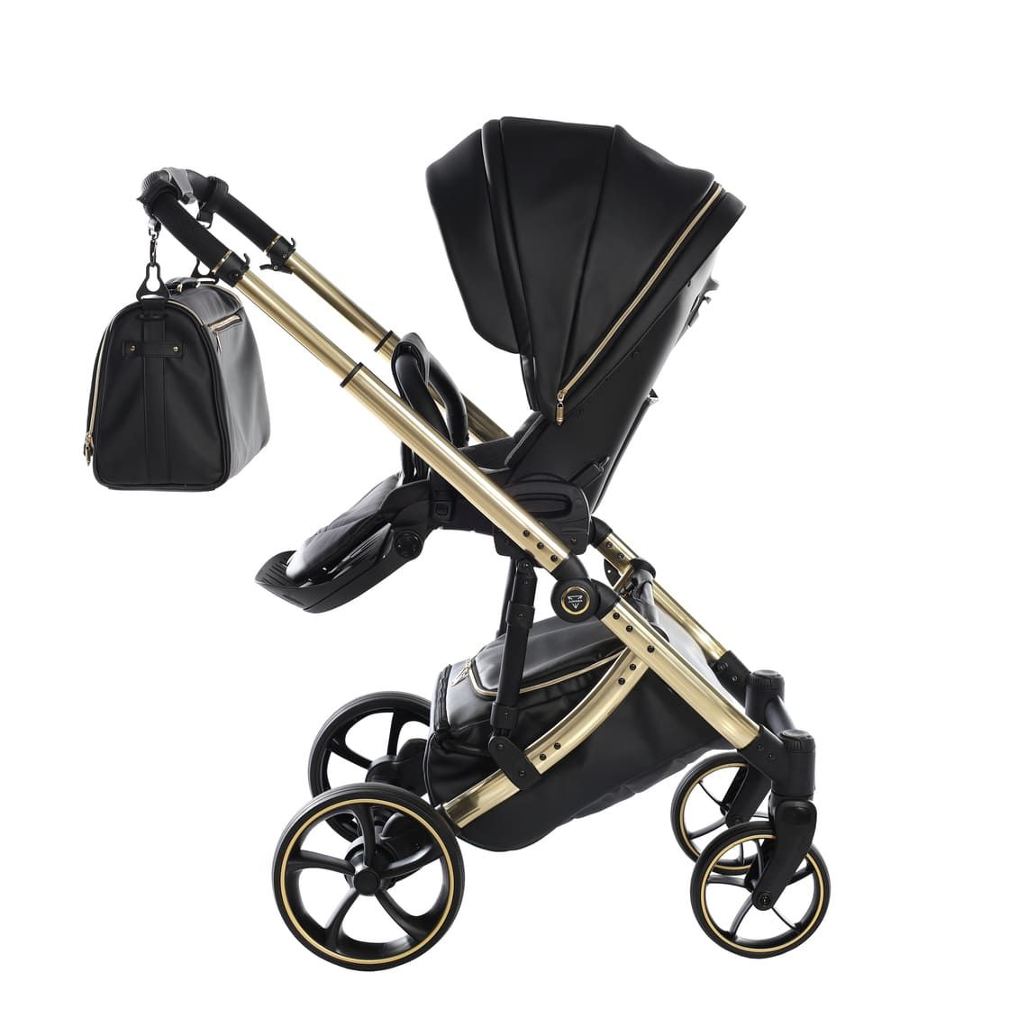 Junama Tailor 3 in 1 Ecopelle Black/Gold Navicella Glossy Gold Telaio Gold