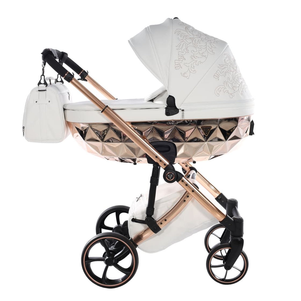 Junama Tailor 3 in 1 Ecopelle White/Rosegold Navicella Glossy Rosegold Telaio Rosegold