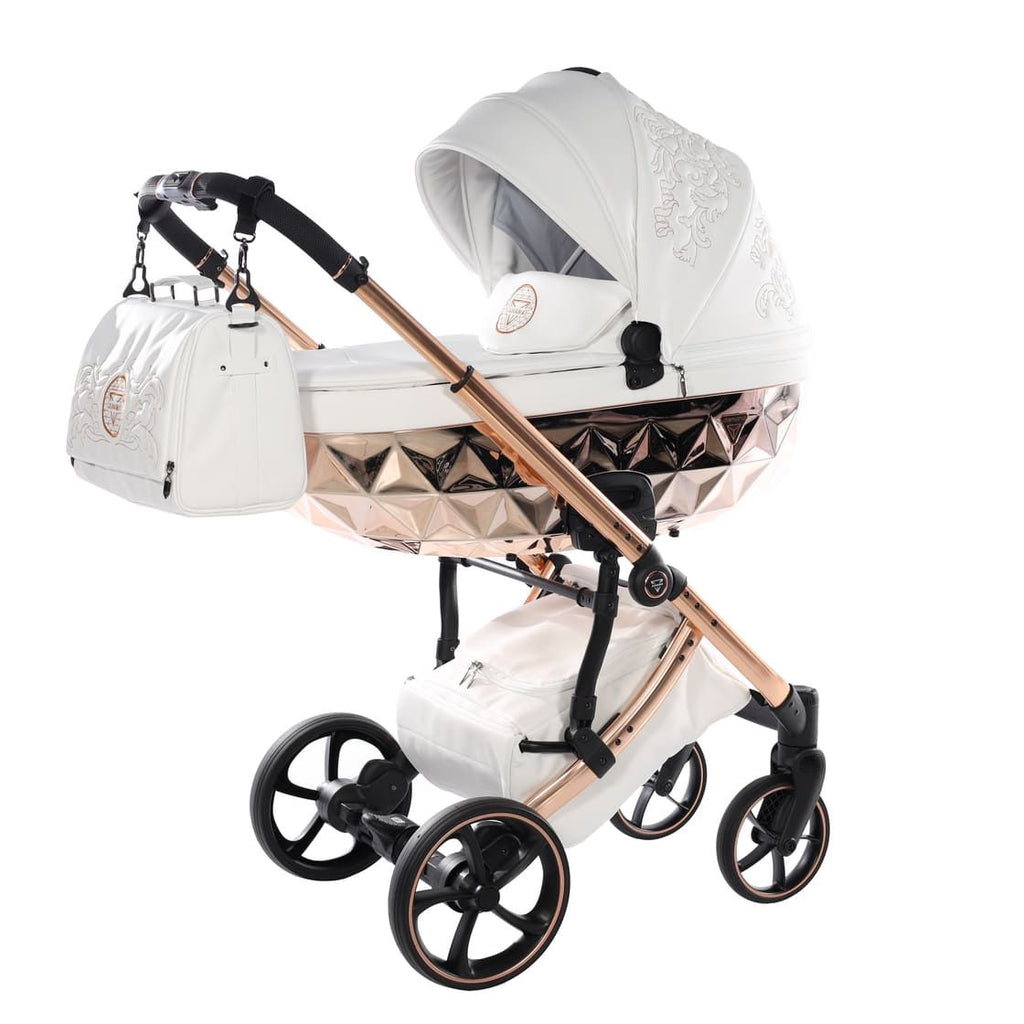 Junama Tailor 3 in 1 Ecopelle White/Rosegold Navicella Glossy Rosegold Telaio Rosegold