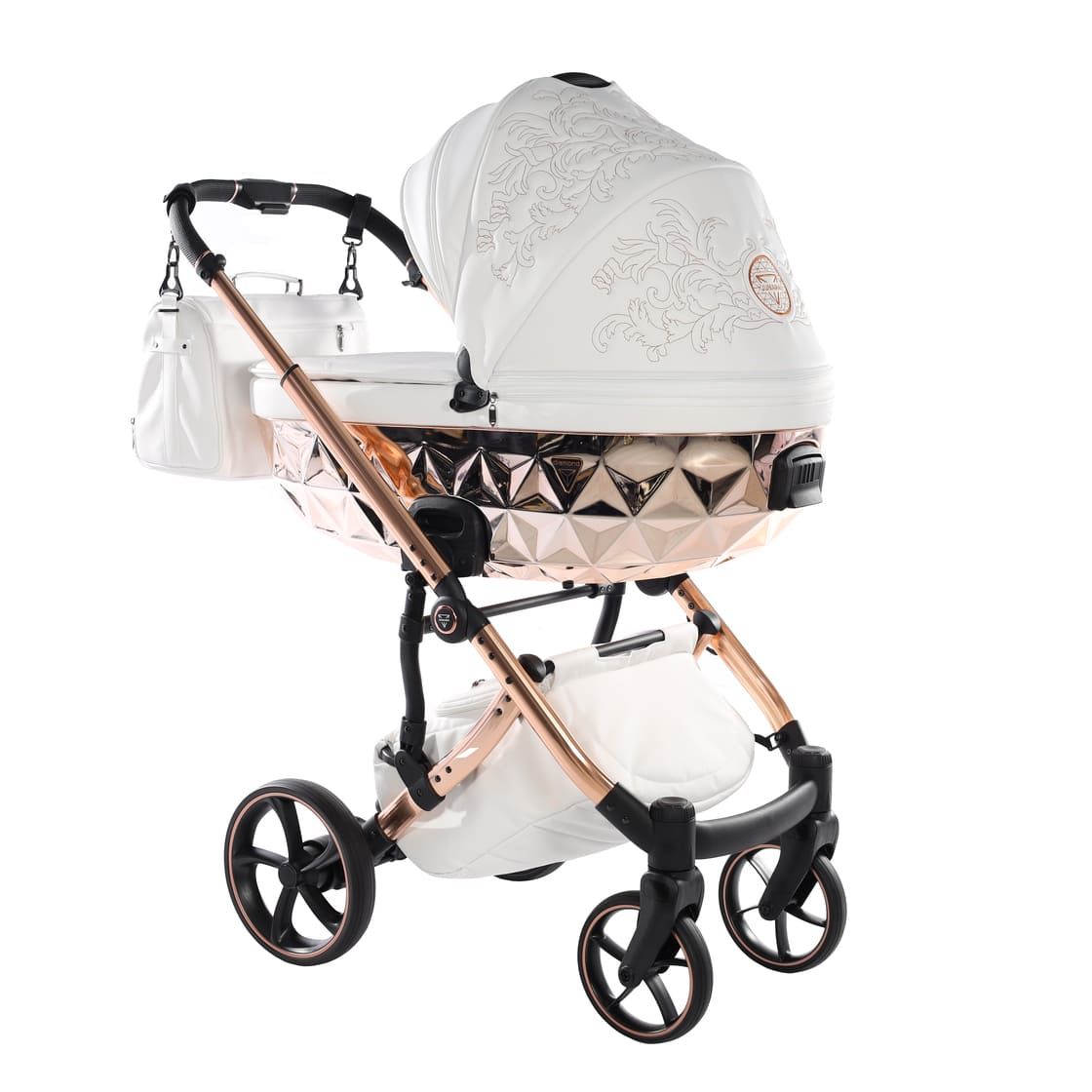 Junama Tailor 3 in 1 Ecopelle White/Rosegold Navicella Glossy Rosegold Telaio Rosegold