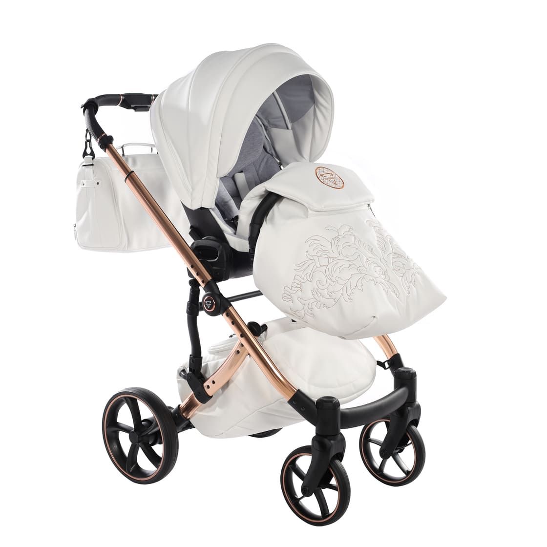 Junama Tailor 3 in 1 Ecopelle White/Rosegold Navicella Glossy Rosegold Telaio Rosegold