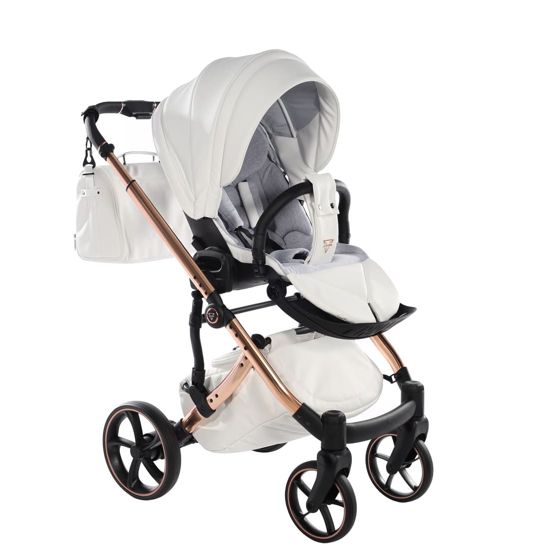 Junama Tailor 3 in 1 Ecopelle White/Rosegold Navicella Glossy Rosegold Telaio Rosegold