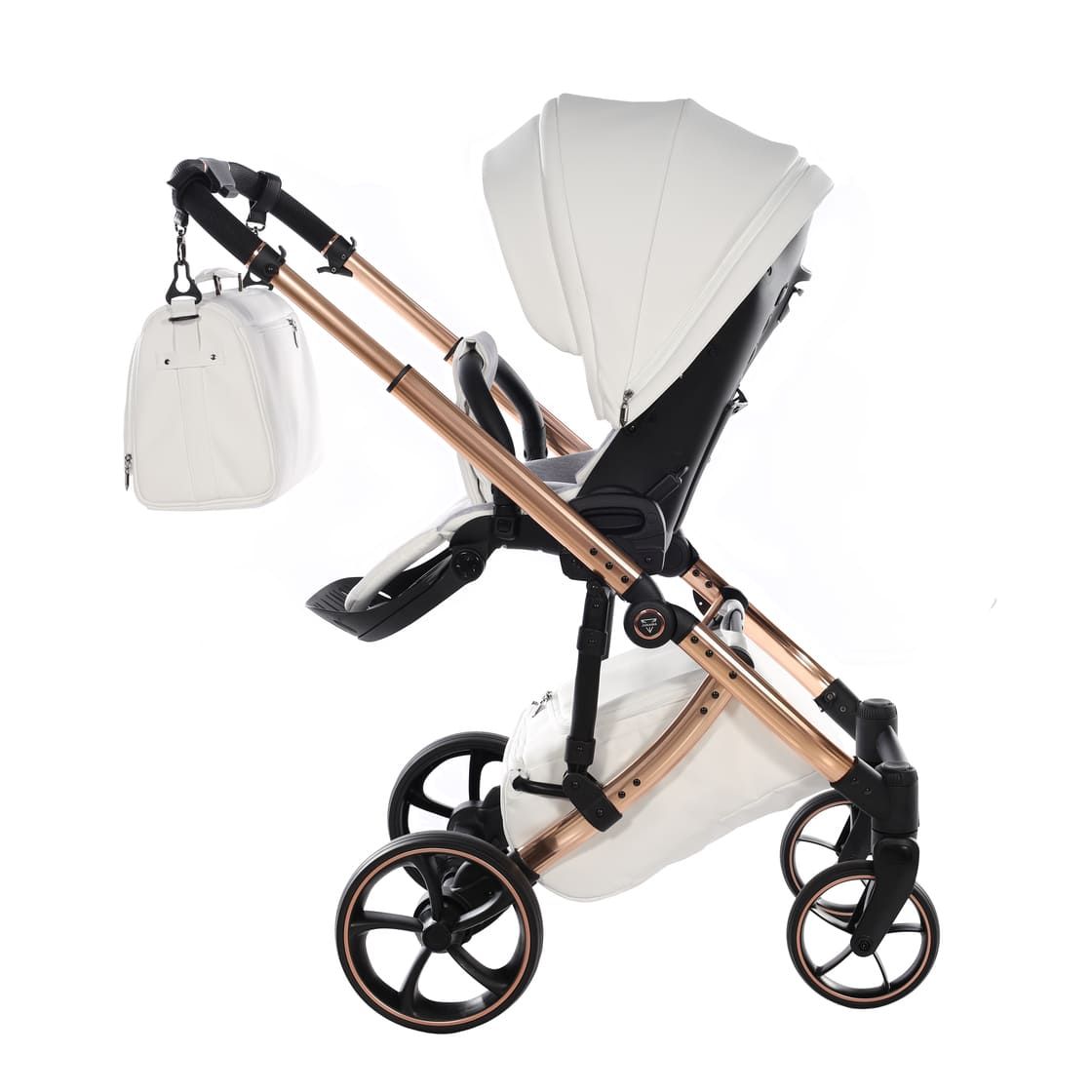 Junama Tailor 2 in 1 Ecopelle White/Rosegold Navicella Glossy Rosegold Telaio Rosegold