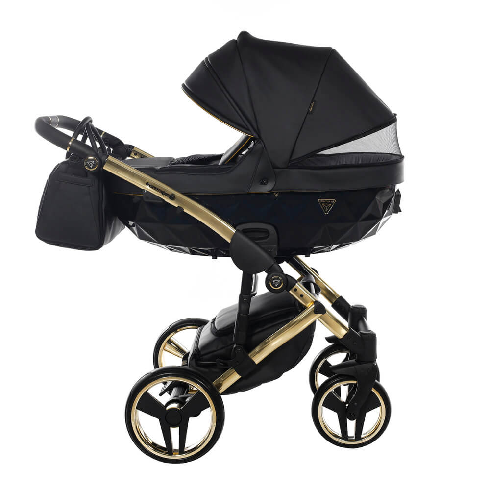Diamond Fluo 3 in 1 Pelle Nero Navicella Nera Telaio Oro Giallo