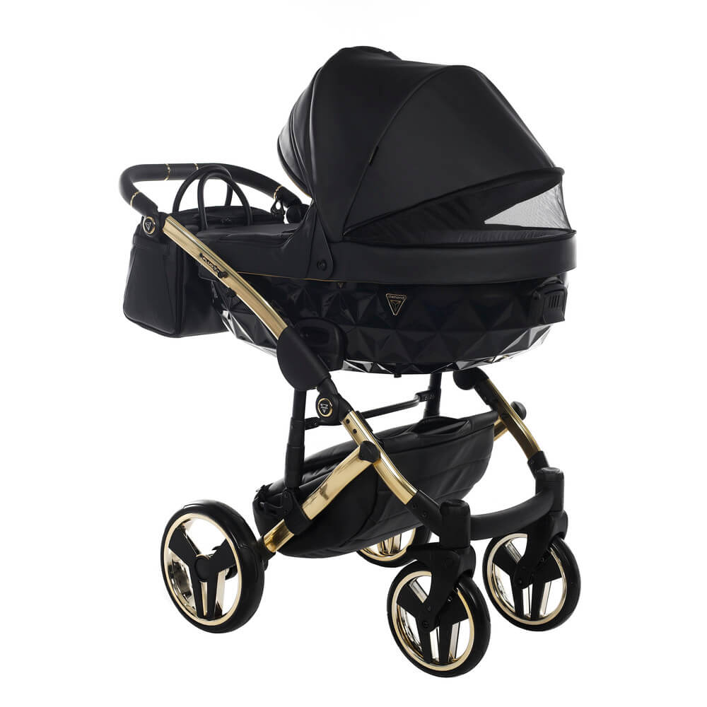 Diamond Fluo 3 in 1 Pelle Nero Navicella Nera Telaio Oro Giallo