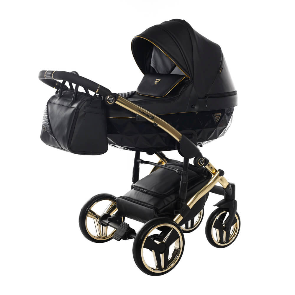 Diamond Fluo 3 in 1 Pelle Nero Navicella Nera Telaio Oro Giallo