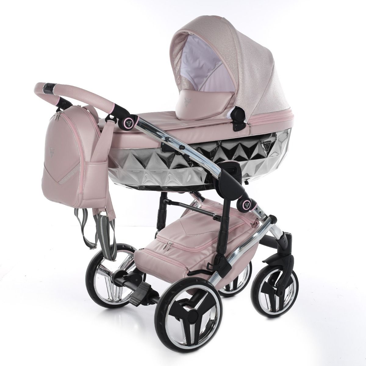 Junama Diamond Dolce Mirror V3 2 in 1 Ecopelle Pink Nav. Silver Glossy Telaio Silver