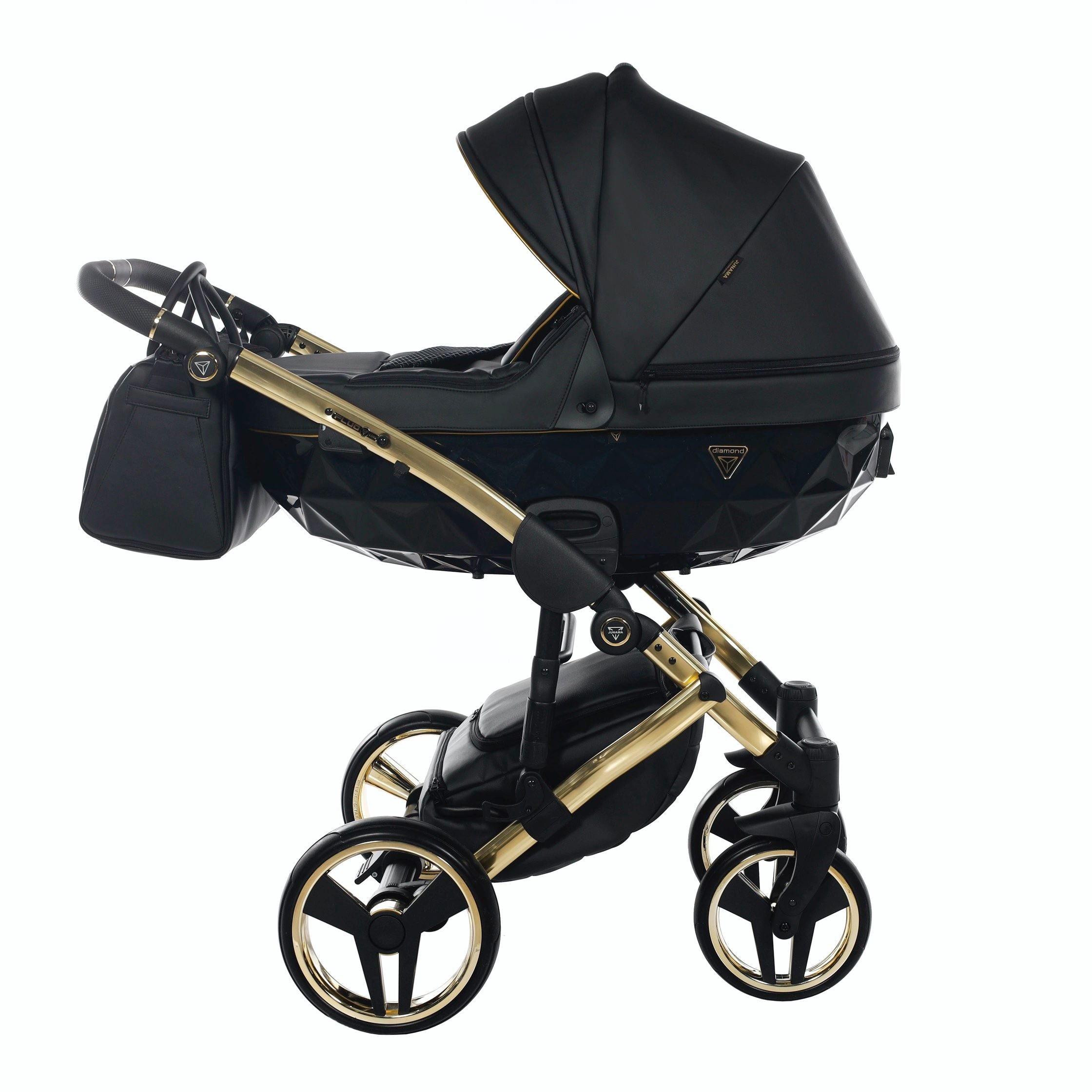 Diamond Fluo 3 in 1 Pelle Nero Navicella Nera Telaio Oro Giallo